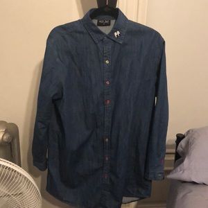 Lazy Oaf denim sad rainbow button up worn 3x 🌈